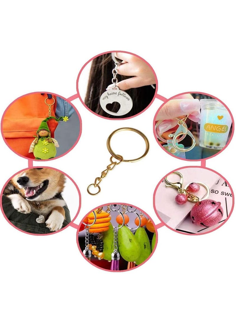 DIY Crafts - DIY Crafts 4 Pcs, Silver, Split Key Ring with Chain Set, Metal Flat Keychain Rings 1 Inch with Open Jump Rings and Screw Eye Pins Bulk, for Handbag Hangers Hooks Beading J (4 Pcs, Silver) - Image 1