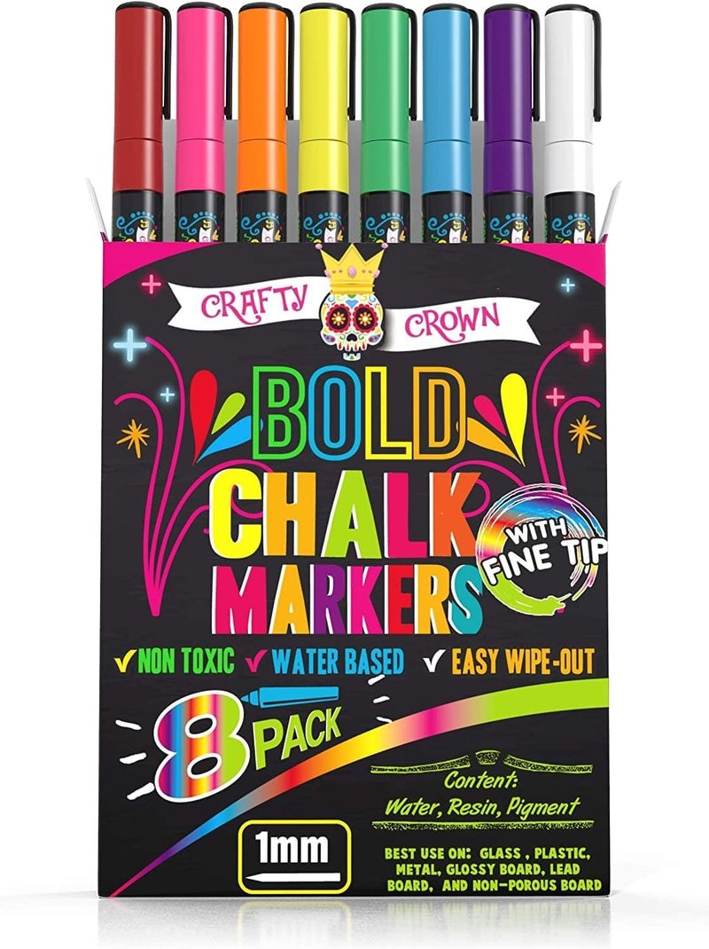 Bold Chalk Markers Dry Erase Marker Pens Liquid Chalk Markers for Chalkboards Signs Windows Blackboard Glass Reversible Tip 8 Pack Multicolored 1mm