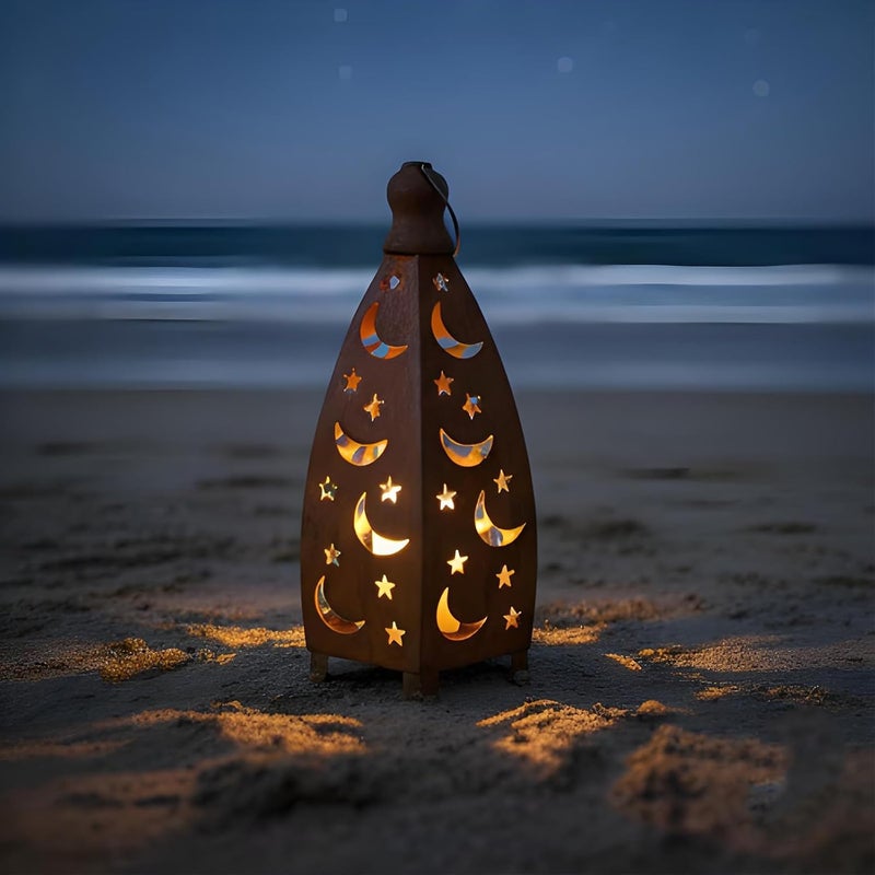 Metal Ramadans Holders Lamp with Hollow Out Moons and Star Pattern Muslims Party Middle Eastern Stand Wrought Iron Stand - Image 2