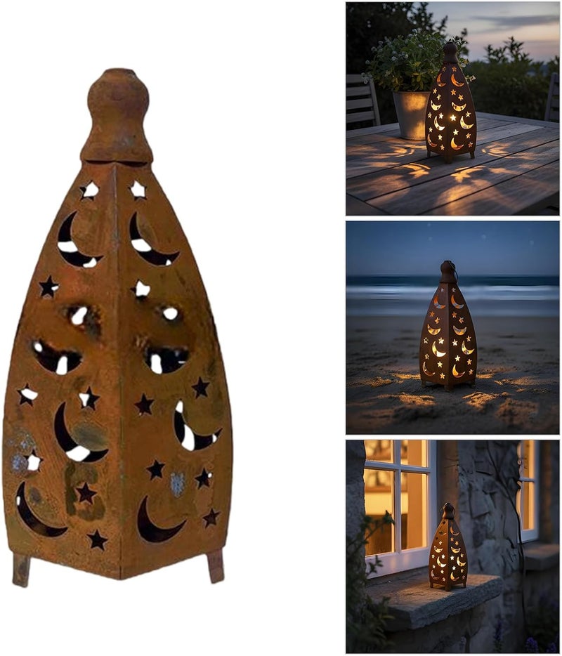 Metal Ramadans Holders Lamp with Hollow Out Moons and Star Pattern Muslims Party Middle Eastern Stand Wrought Iron Stand - Image 1