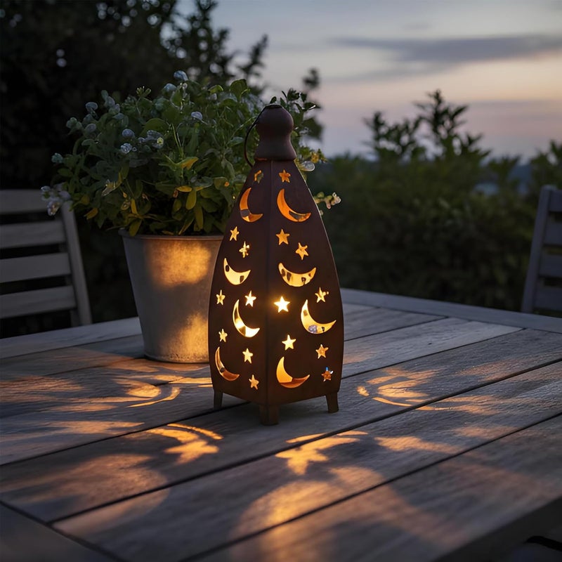 Metal Ramadans Holders Lamp with Hollow Out Moons and Star Pattern Muslims Party Middle Eastern Stand Wrought Iron Stand - Image 3