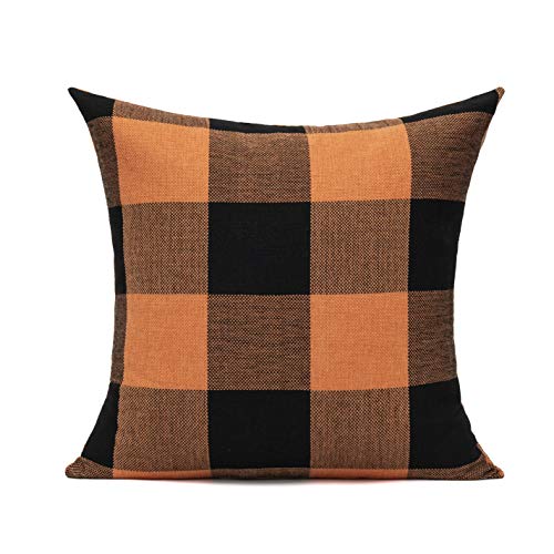 VAKADO 20x20 Set of 2 Halloween Orange and Black Buffalo Plaids Decorative Throw Pillow Covers Fall Farmhouse Classic Retro Rustic Square Cushion Cases Home Decor for Sofa Couch Patio Outdoor - Image 3
