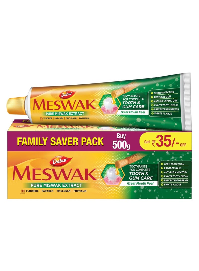 Dabur Meswak Complete Oral Care Toothpaste 500g 2 x 200g plus 1x100g Pure Miswak Extract No Fluoride Paraben or Triclosan - Image 1