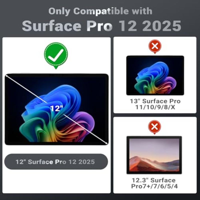 Custodia per il Nuovo Microsoft Surface Pro 12 2025, Nero Custodia Resistente, Supporto Multiangolare, Portapenne e Cinturino da Polso, Supporta la tastiera Type Cover - Image 2