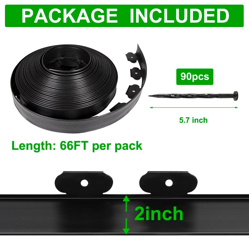 JERIA 2 Inch Tall 66 FT Garden Edging Kit with 90pcs Spikes, Plastic Edging for Landscaping - Image 2