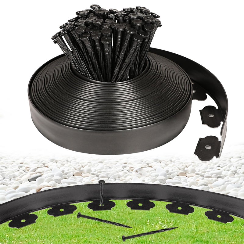 JERIA 2 Inch Tall 66 FT Garden Edging Kit with 90pcs Spikes, Plastic Edging for Landscaping - Image 1