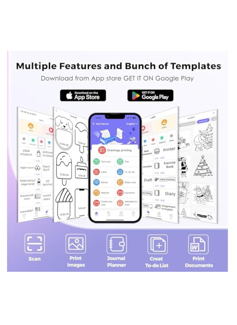 KASTWAVE - Mini Printer with 6 Rolls Sticker Paper, Portable Sticker Printer Efficiently and Quickly, Thermal-Wireless-Bluetooth-Mini Inkless-Printer, Pictures, DIY, Label, Free App with Multiple Templates - Image 1