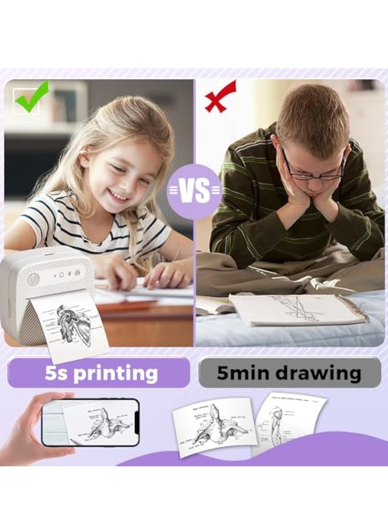 KASTWAVE - Mini Printer with 6 Rolls Sticker Paper, Portable Sticker Printer Efficiently and Quickly, Thermal-Wireless-Bluetooth-Mini Inkless-Printer, Pictures, DIY, Label, Free App with Multiple Templates - Image 1