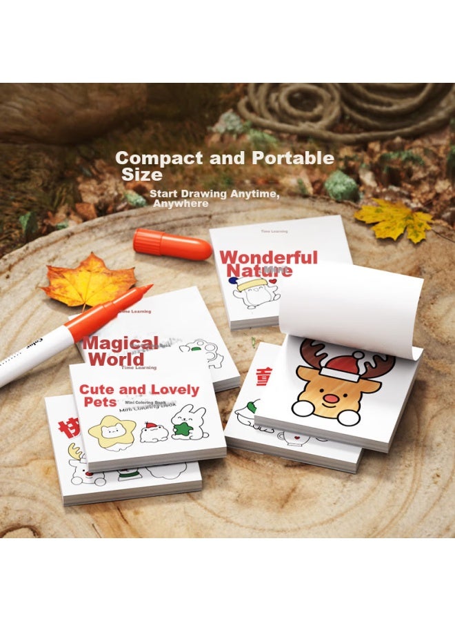Time Science Shiguangxue Convenient Mini Coloring Books Set Of 6, 2-6 Years Old Children's Doodle Picture Books, Mini Drawing Books, Watercolor Pen Drawing, Kindergarten Coloring Books, Sticky Notes, Multi-themed Early Education Enlightenment Cognitive Drawing Books, Children's Back-to Gift - Image 4