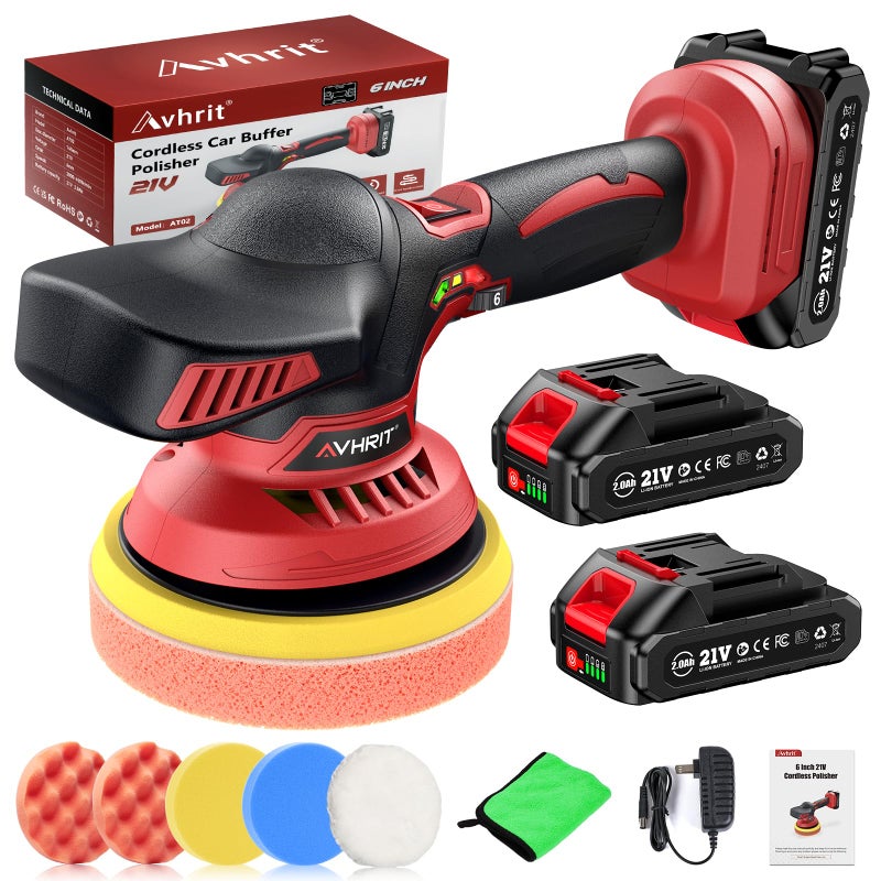 Generic Avhrit Cordless Car Buffer Polisher kit w/ 2x2000mAh 12V Batteries, 6 Inch Car buffer Waxer Kit w/ 6 Variable Speed & Extra 26 PCS Attachments, Polisher for Car Detailing,Boat Sanding,Scratch Removing  - Image 1