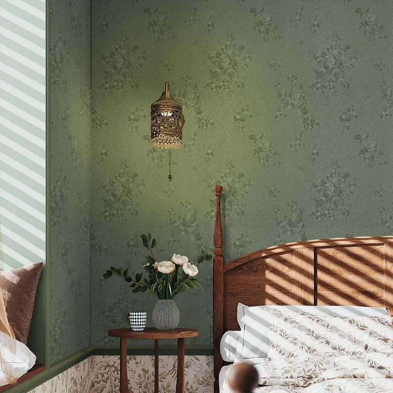 lenify Green Flower Wallpaper Stick and Peel 17.7inch x 118.1inch Embossed Floral Stick Peel Contact Paper Solid Pure Waterproof Green Self Adhesive Wallpaper Flower Removable Shelf Vinyl Roll - Image 3