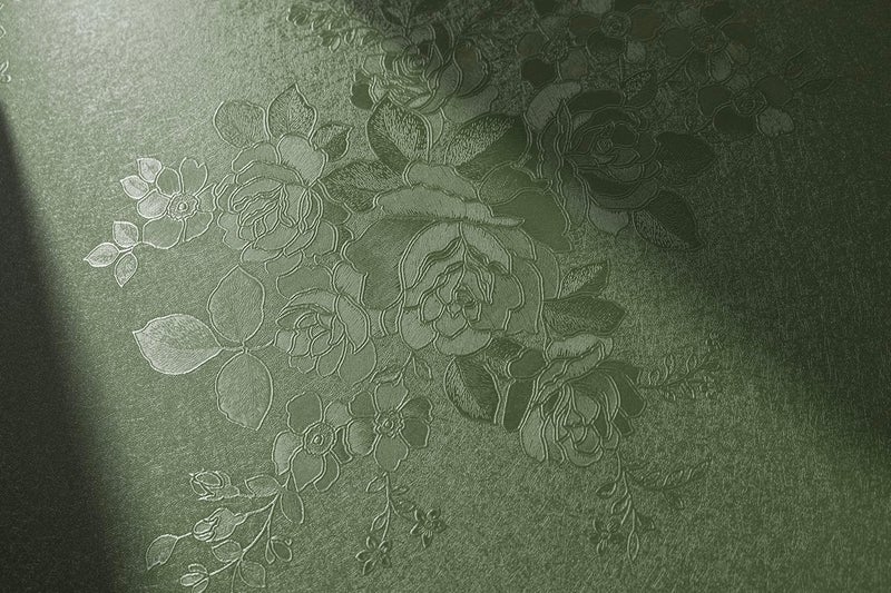 lenify Green Flower Wallpaper Stick and Peel 17.7inch x 118.1inch Embossed Floral Stick Peel Contact Paper Solid Pure Waterproof Green Self Adhesive Wallpaper Flower Removable Shelf Vinyl Roll - Image 1