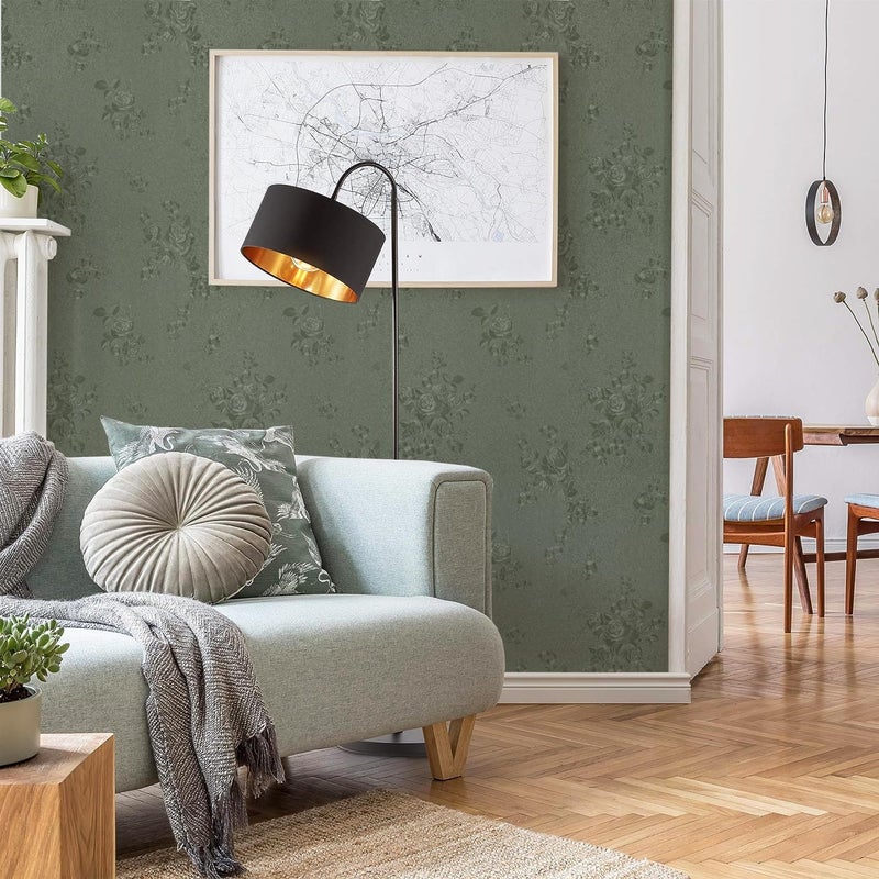 lenify Green Flower Wallpaper Stick and Peel 17.7inch x 118.1inch Embossed Floral Stick Peel Contact Paper Solid Pure Waterproof Green Self Adhesive Wallpaper Flower Removable Shelf Vinyl Roll - Image 4