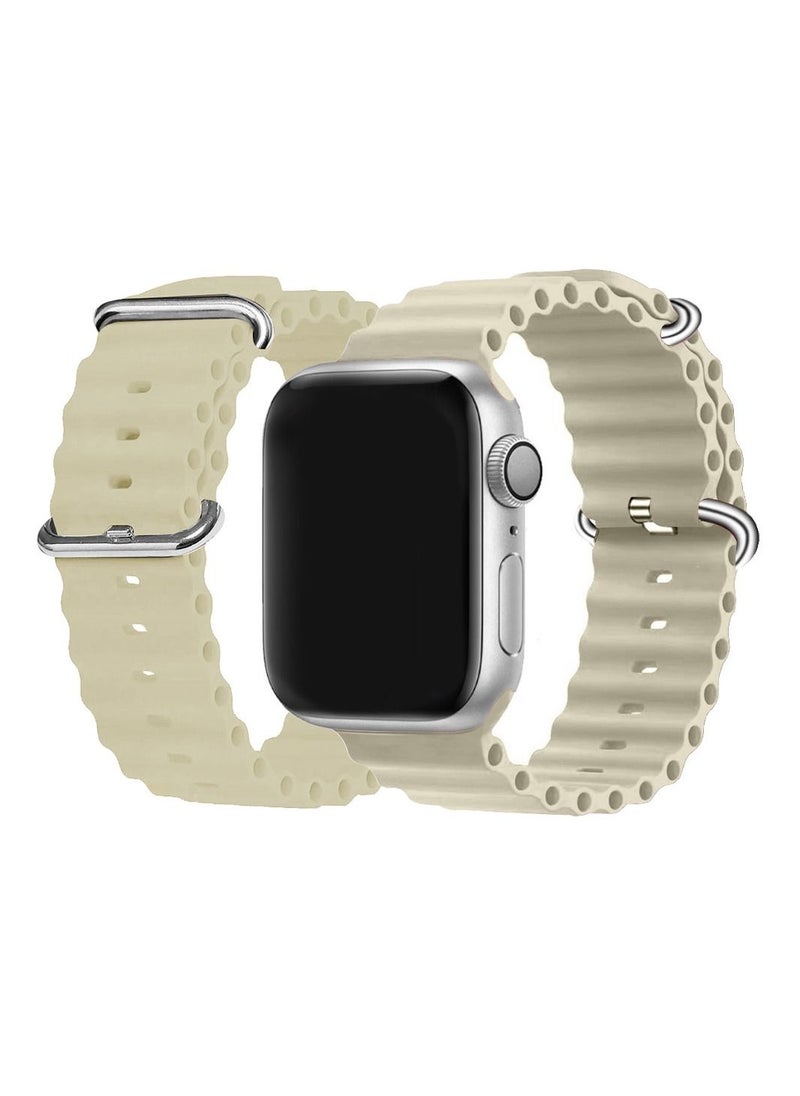 CATANES - Apple Watch Ocean Band 49mm 45mm 44mm 42mm Soft Silicone Loop Strap for iWatch Series Ultra/8/7/SE/6/5/4/3/2/1 Beige - Image 1