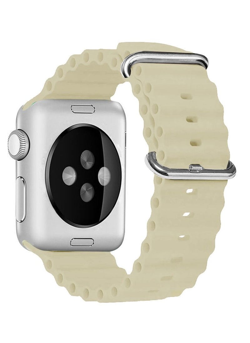 CATANES - Apple Watch Ocean Band 49mm 45mm 44mm 42mm Soft Silicone Loop Strap for iWatch Series Ultra/8/7/SE/6/5/4/3/2/1 Beige - Image 1