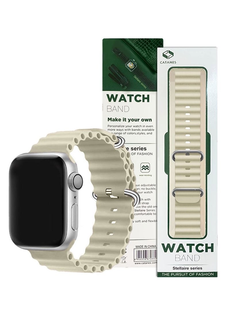 CATANES - Apple Watch Ocean Band 49mm 45mm 44mm 42mm Soft Silicone Loop Strap for iWatch Series Ultra/8/7/SE/6/5/4/3/2/1 Beige - Image 1