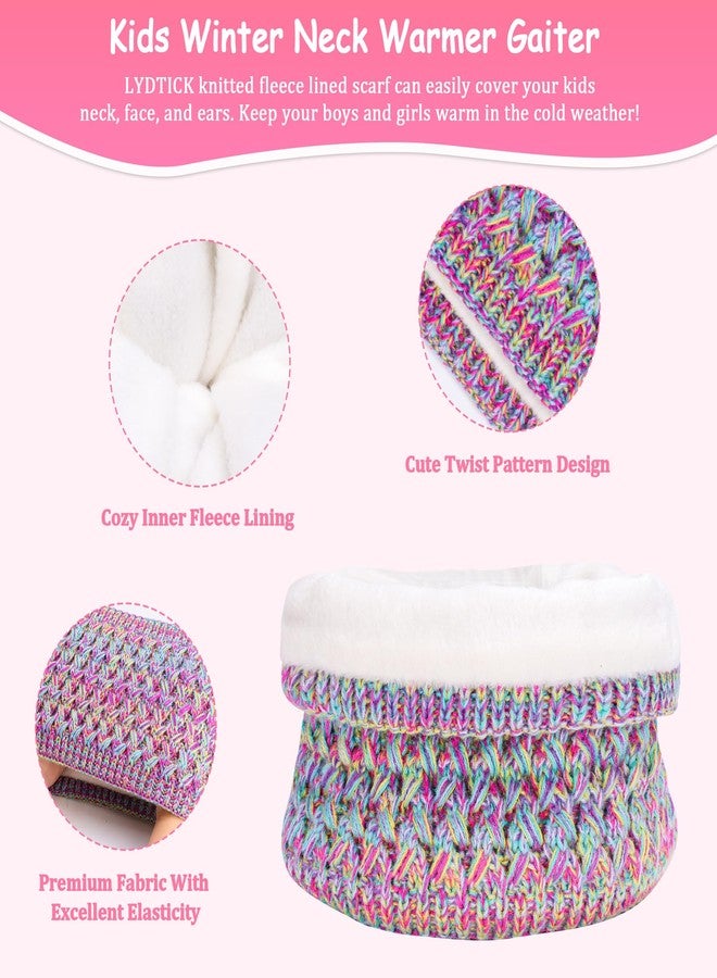 LYDTICK Kids Winter Hat Scarf Gloves Set, Toddler Beanie with Double Pom Pom Fleece Lined, Touch Screen Mitten for Girls Boys, Rainbow - Image 4