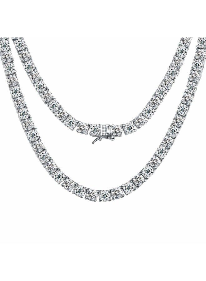 MDFUN Tennis Necklace 18K White Gold Plated | 5.0mm Round Cubic Zirconia Cut Faux Diamond Tennis Chain for Women and Men, 5mm cubic zirconia, gold-plated-copper, Cubic Zirconia - Image 1