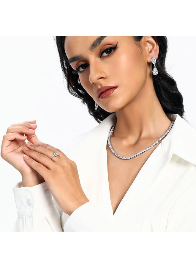 MDFUN Tennis Necklace 18K White Gold Plated | 5.0mm Round Cubic Zirconia Cut Faux Diamond Tennis Chain for Women and Men, 5mm cubic zirconia, gold-plated-copper, Cubic Zirconia - Image 4