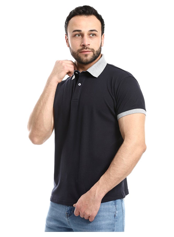 Andora Odd Collar & Arms Hem Polo Shirt  Navy Blue & Grey_Navy Blue - Image 5
