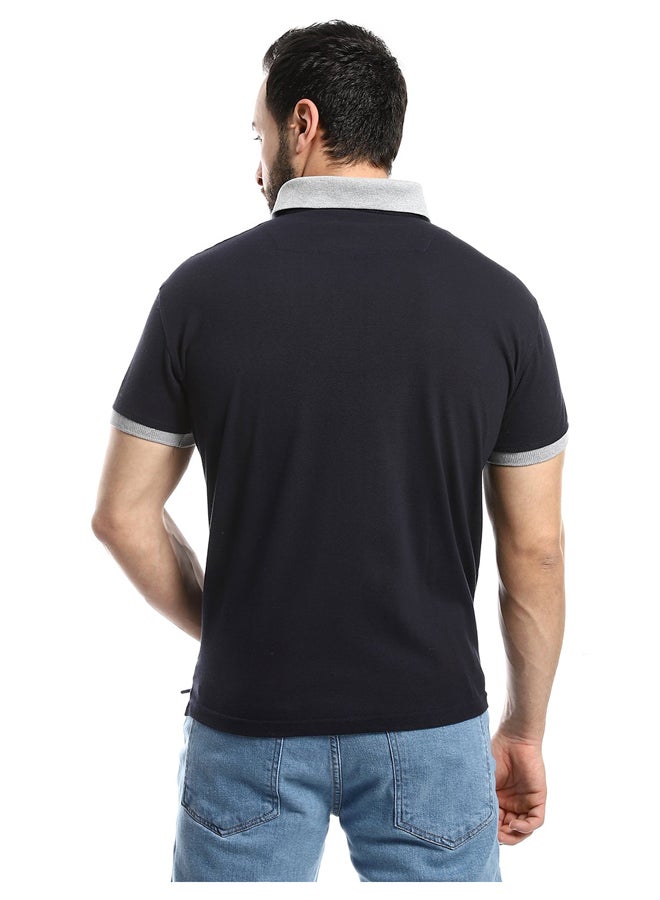 Andora Odd Collar & Arms Hem Polo Shirt  Navy Blue & Grey_Navy Blue - Image 3
