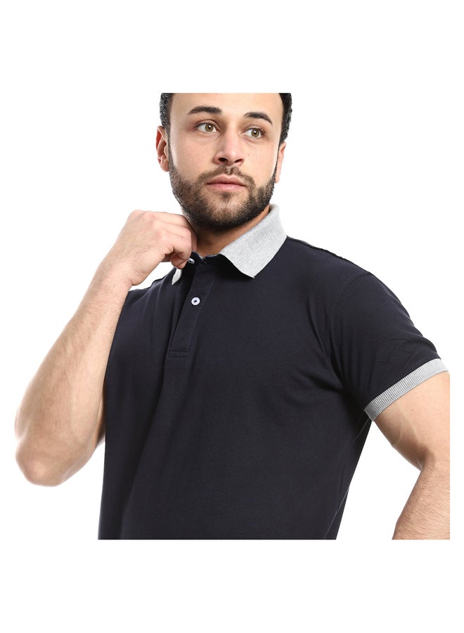 Andora Odd Collar & Arms Hem Polo Shirt  Navy Blue & Grey_Navy Blue - Image 4