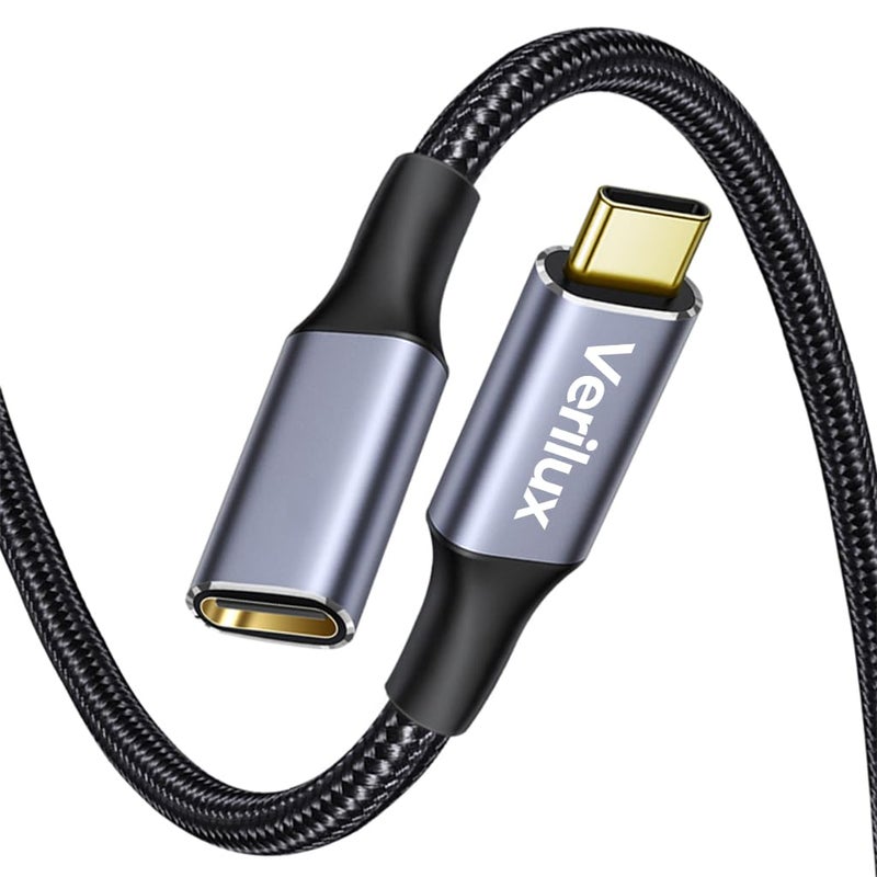 Verilux 2Pcs Usb C Extension Cable, 6.6Ft Usb Type C Male To Female Cable Support 100W Pd Fast Charging, 10Gbps Data Transfer, 4K@60Hz Hd Video Output Compatible With iPad Pro, Macbook Pro, Dell, Grey - Image 1