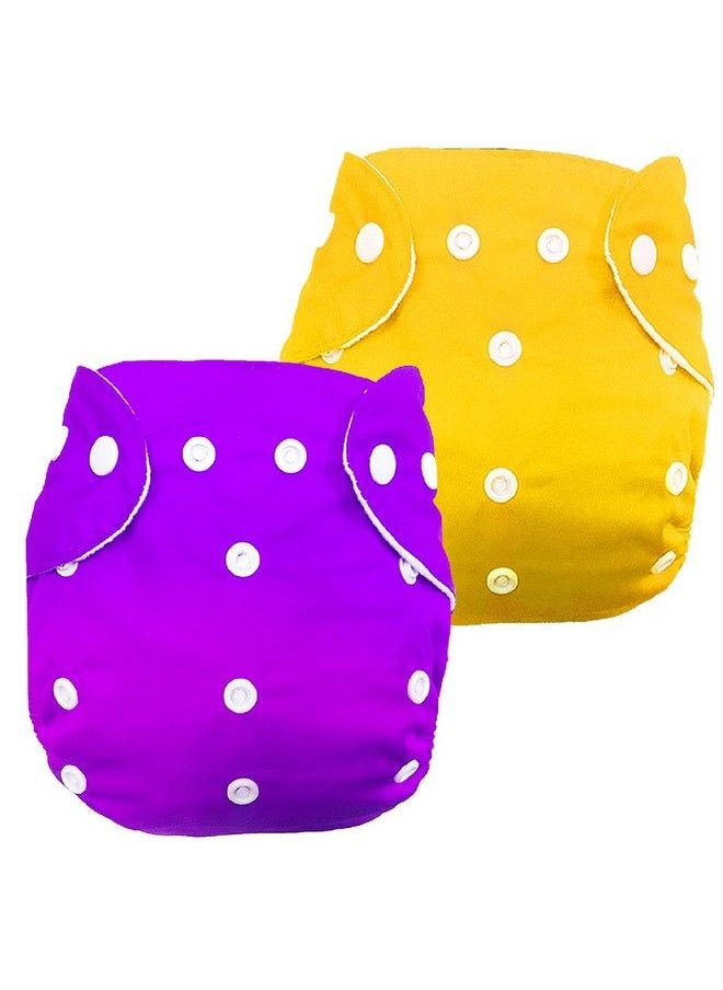 BabyMoon Washable Baby Diaper Premium Cloth Diaper Reusable Adjustable Size Waterproof Pocket Cloth Diaper Nappie (Without Insert) (Pack Of 2 Orchid Purple & Lemon Yellow)  - Image 1