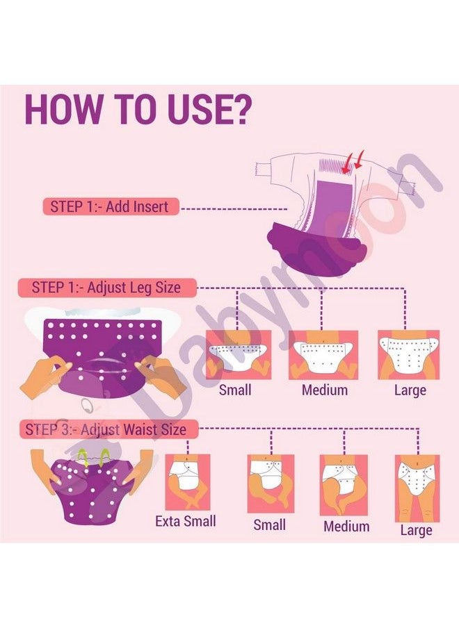 BabyMoon Washable Baby Diaper Premium Cloth Diaper Reusable Adjustable Size Waterproof Pocket Cloth Diaper Nappie (Without Insert) (Pack Of 2 Orchid Purple & Lemon Yellow)  - Image 4