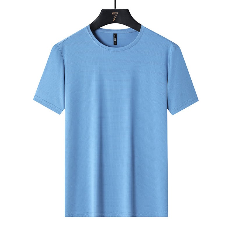 Style Ice Silk Mesh Elastic Breathable Hole Round Neck Large Size Couple Outdoor Short-Sleeved Breathable Elastic Solid Goods - Image 4