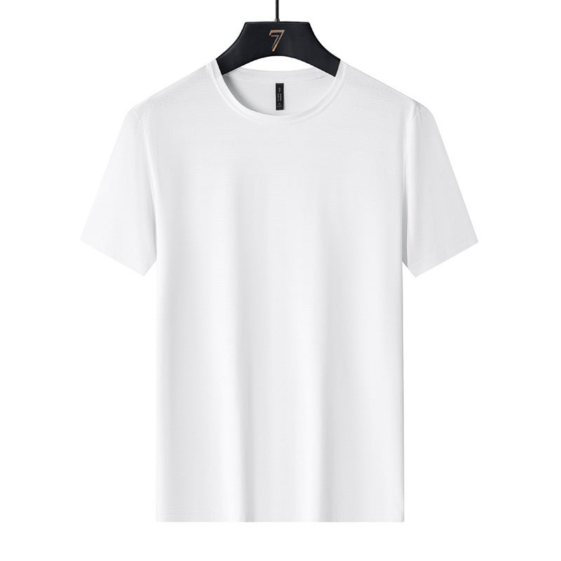 Style Ice Silk Mesh Elastic Breathable Hole Round Neck Large Size Couple Outdoor Short-Sleeved Breathable Elastic Solid Goods - Image 1