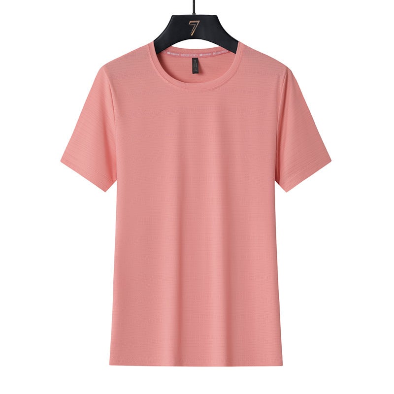 Style Ice Silk Mesh Elastic Breathable Hole Round Neck Large Size Couple Outdoor Short-Sleeved Breathable Elastic Solid Goods - Image 5
