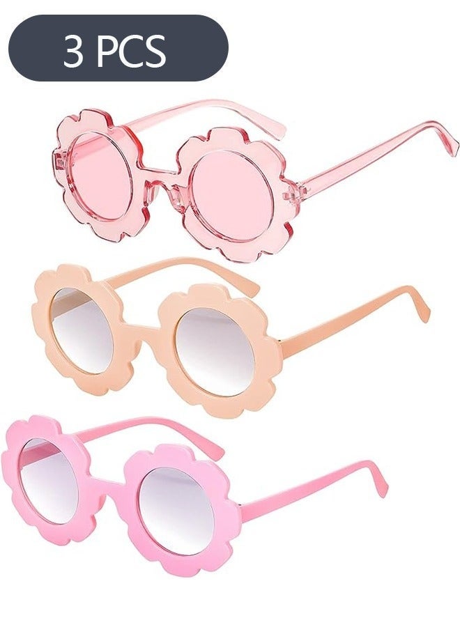نظارات شمسية للأطفال مكونة من 3 قطع على شكل زهرة، نظارات دائرية للبنات على شكل زهرة، نظارات حماية من الأشعة فوق البنفسجية للشاطئ في الهواء الطلق لحفلات أعياد الميلاد - Image 1
