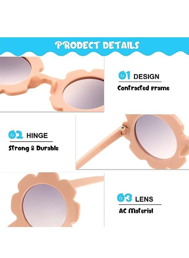 نظارات شمسية للأطفال مكونة من 3 قطع على شكل زهرة، نظارات دائرية للبنات على شكل زهرة، نظارات حماية من الأشعة فوق البنفسجية للشاطئ في الهواء الطلق لحفلات أعياد الميلاد - Image 3