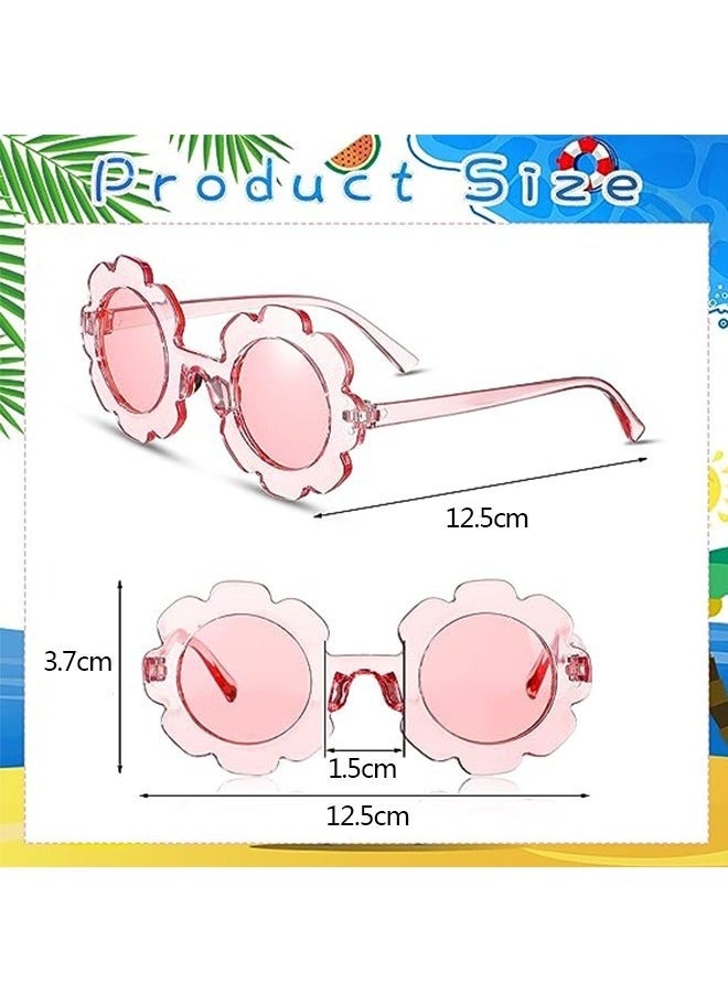 نظارات شمسية للأطفال مكونة من 3 قطع على شكل زهرة، نظارات دائرية للبنات على شكل زهرة، نظارات حماية من الأشعة فوق البنفسجية للشاطئ في الهواء الطلق لحفلات أعياد الميلاد - Image 2