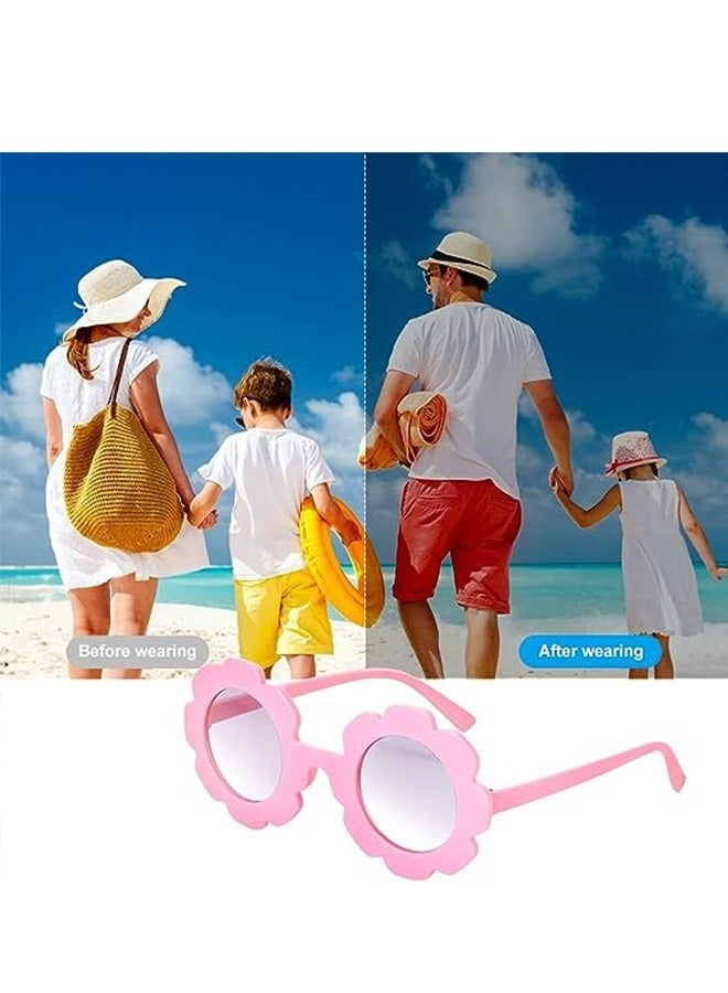 نظارات شمسية للأطفال مكونة من 3 قطع على شكل زهرة، نظارات دائرية للبنات على شكل زهرة، نظارات حماية من الأشعة فوق البنفسجية للشاطئ في الهواء الطلق لحفلات أعياد الميلاد - Image 4