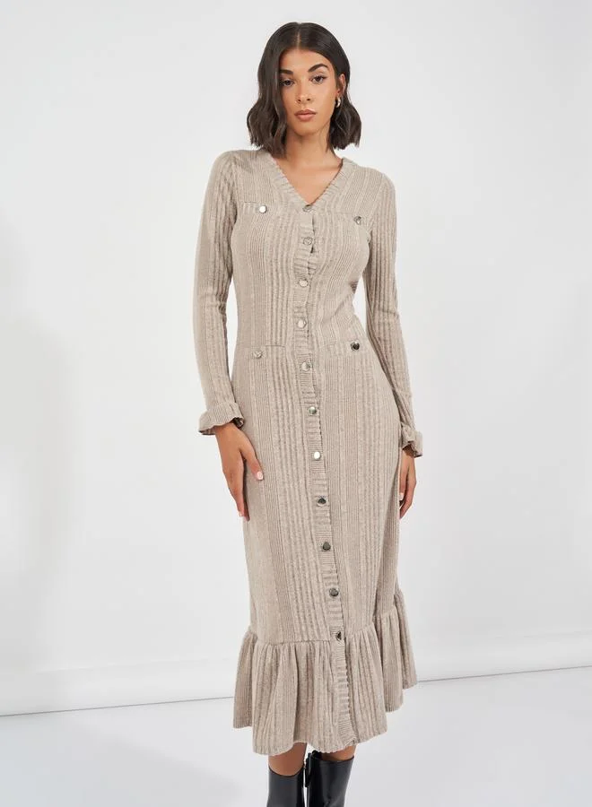 Styli Ribbed Button-Down Dress