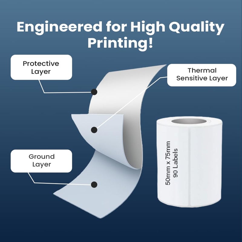 SEZNIK Waterproof, Non-Tearable, Sticky Thermal Lables, Label Roll, 2 inch Adhesive Thermal Labels for Label Printers (50mmx75mm - 450 Lables) - Image 3