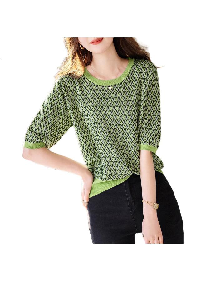 dme "Dopamine Mix And Match" Summer New Girl'S Round Neck Diamond Pattern Line Shirt Gold Thread Jacquard Knitted Top Women'S Top - Image 2