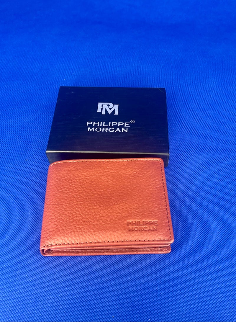 فيليب مورجان محفظة جلدية أصلية فاخرة قابلة للطي للرجال باللون البني الداكن - Image 1