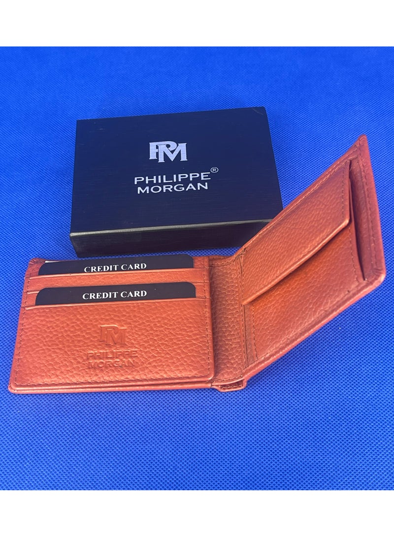 فيليب مورجان محفظة جلدية أصلية فاخرة قابلة للطي للرجال باللون البني الداكن - Image 2
