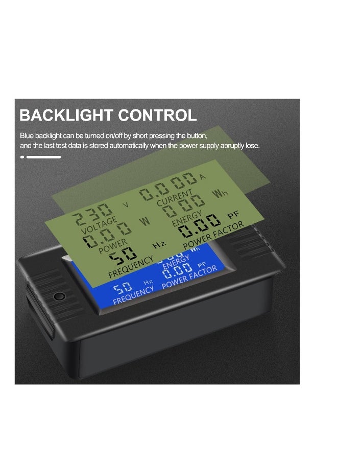 Generic AC Power Meter with Color LCD Display, 100A Current Voltage Energy Monitor, Digital Ammeter Voltmeter with Split Core Transformer, 80-260V  - Image 3