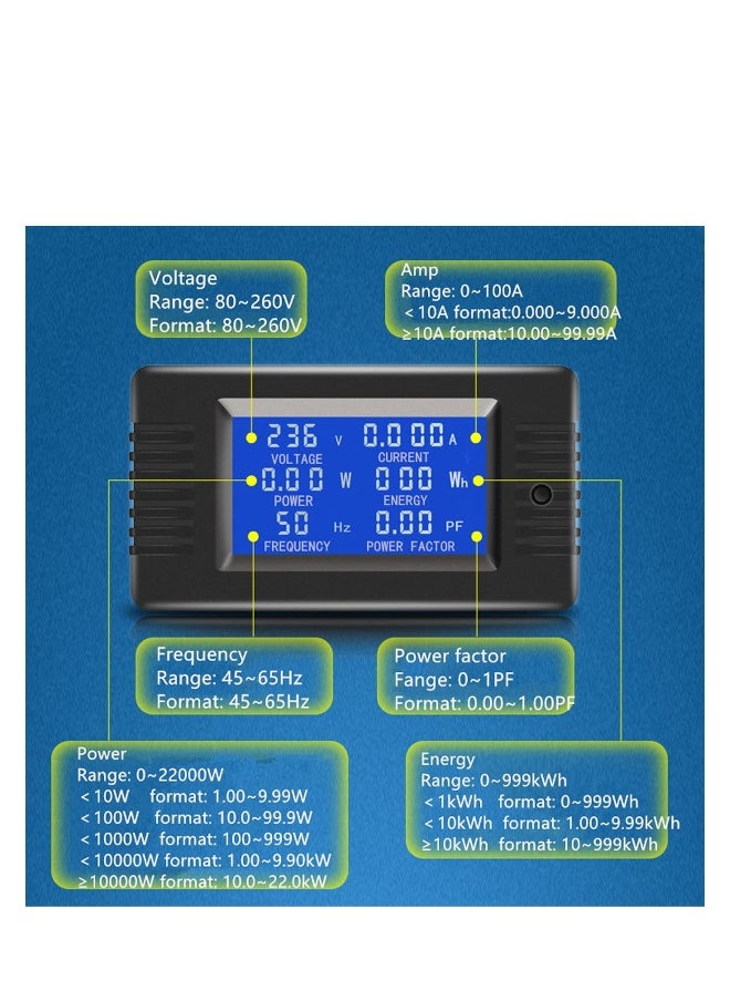 Generic AC Power Meter with Color LCD Display, 100A Current Voltage Energy Monitor, Digital Ammeter Voltmeter with Split Core Transformer, 80-260V  - Image 4