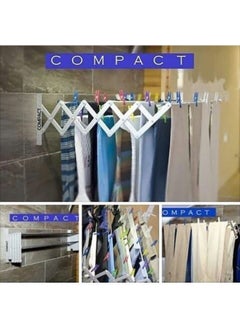 Compact رمادي إنتاج خاص 100 سم 9 شماعات مثبت على الحائط قلاب شماعة للغسيل 9 متر مساحة تعليق 40 كجم نسبة تحميل  - Image 2
