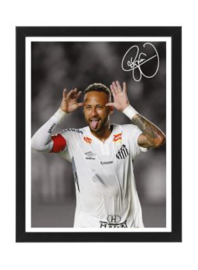 Neymar Santos FC Printed Autograph - Framed Poster 30x40cm - Football Memorabilia, Soccer Collectible, Gift for Fans , Man Cave