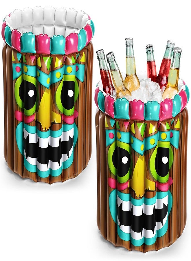 Vesici 2 Pcs Tiki Inflatable Drink Coolers 25 x 20 Inch Hawaiian Luau Tropical Beach Decorations Drink Cooler Beverage Holder for Pool Summer Birthday BBQ Party Supplies - Image 1