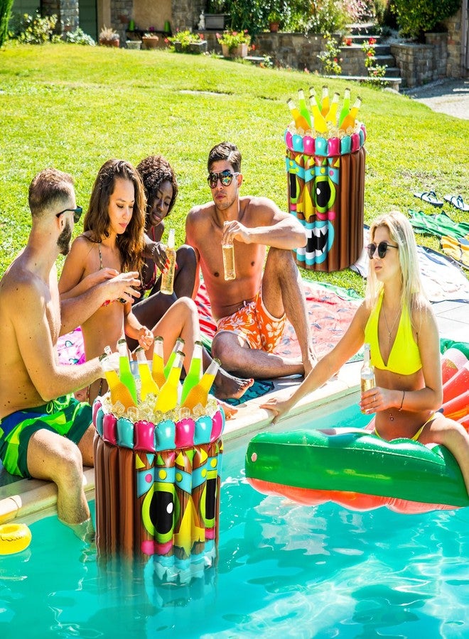 Vesici 2 Pcs Tiki Inflatable Drink Coolers 25 x 20 Inch Hawaiian Luau Tropical Beach Decorations Drink Cooler Beverage Holder for Pool Summer Birthday BBQ Party Supplies - Image 4
