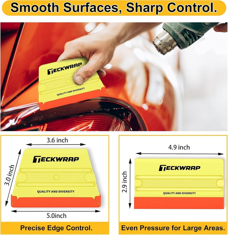 TECKWRAP Felt Edge Squeegee for Vinyl Wrap, Car Wrap, PPF, Decal & Window Tint, Professional Scratch-Free Squeegee Tools, 4PCS 40A Soft Yellow - Image 2
