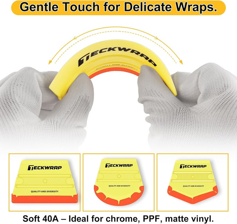 TECKWRAP Felt Edge Squeegee for Vinyl Wrap, Car Wrap, PPF, Decal & Window Tint, Professional Scratch-Free Squeegee Tools, 4PCS 40A Soft Yellow - Image 4