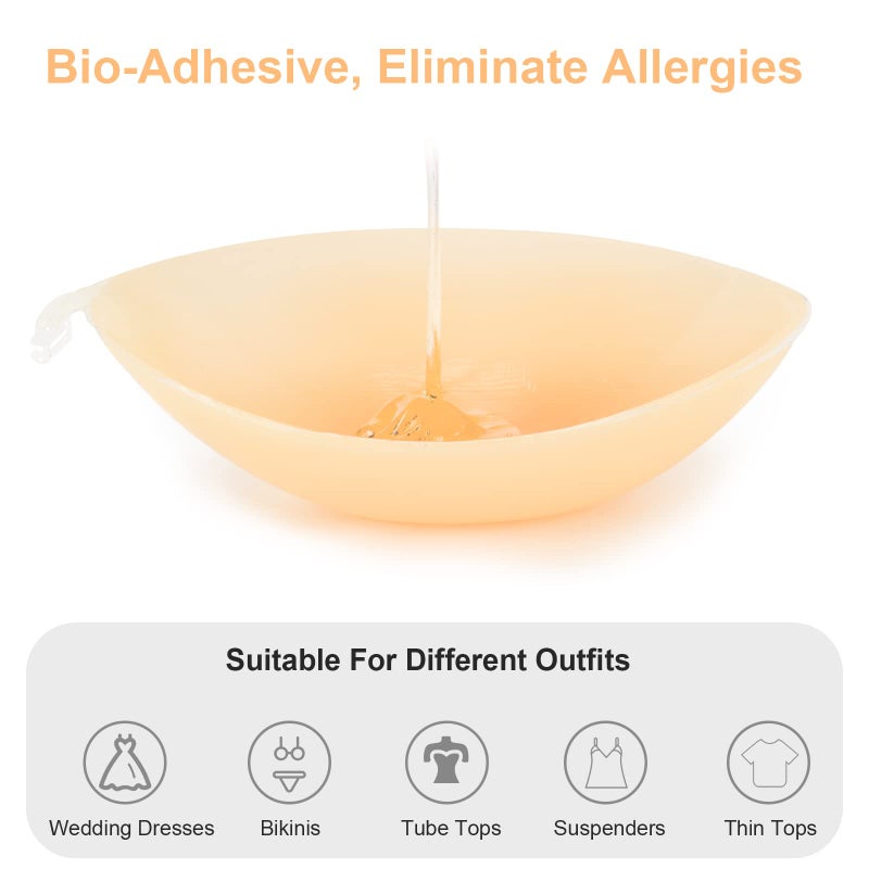 RELIRELIA Women's Sticky Self Adhesive Invisible Strapless Reusable Silicone Push Up Backless Bra, Nude, 30-36A - Image 5